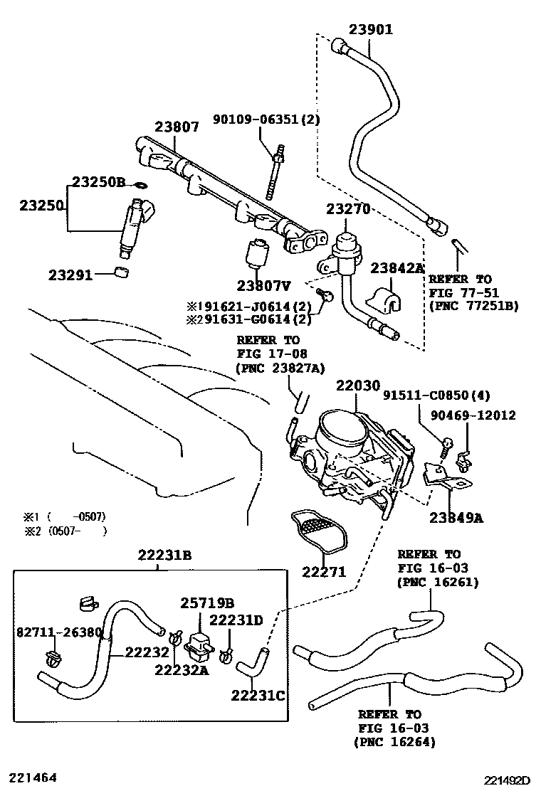 Toyota RAV4 燃油喷射系统 EPC diagram — 221492D