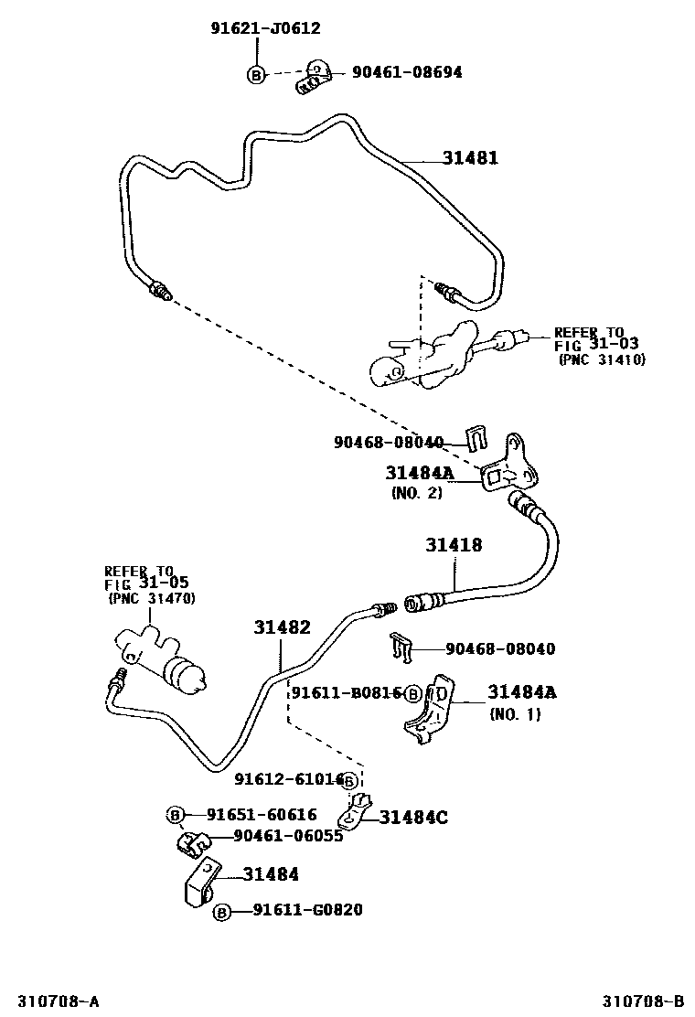 Toyota RAV4 离合器踏板和挠性软管 EPC diagram — 310708B