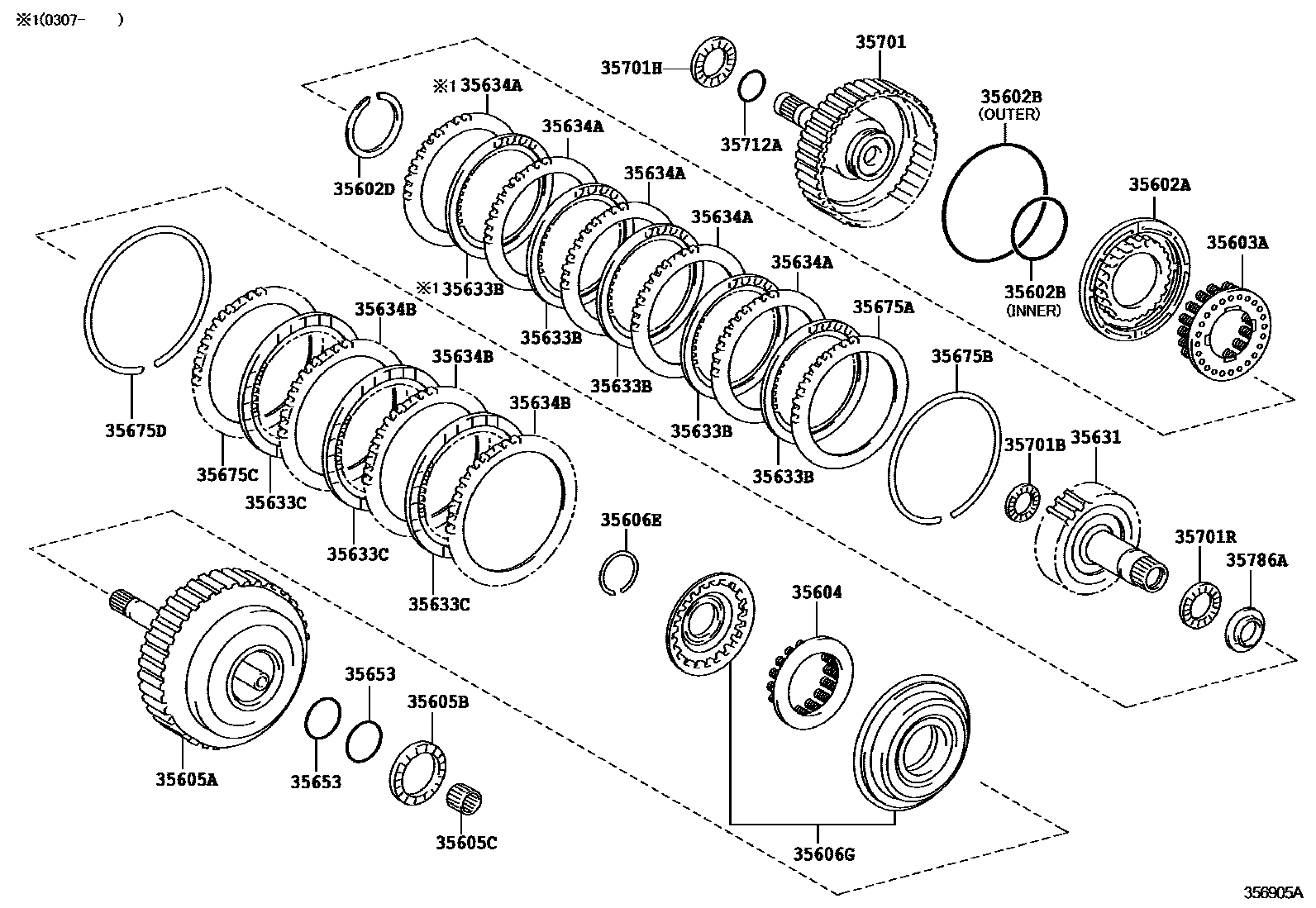 Toyota RAV4 制动带和多片式离合器(ATM) EPC diagram — 356905A