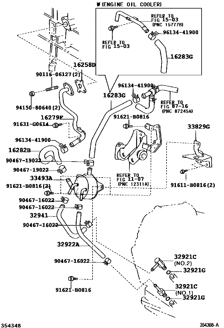 Toyota RAV4 变速器油冷却器和配管(ATM) EPC diagram — 354368A