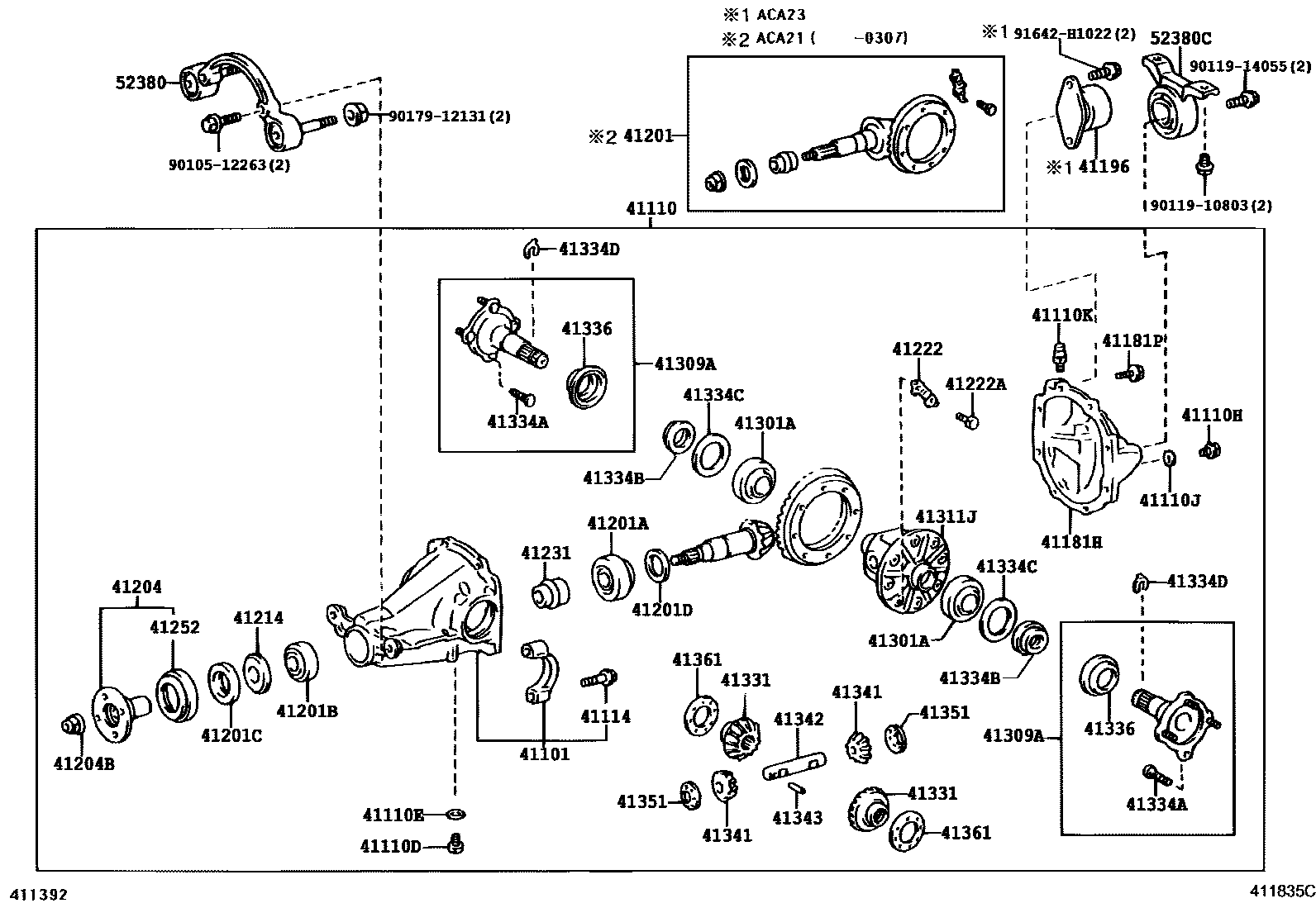 Toyota RAV4 后桥壳和差速器 EPC diagram — 411835C