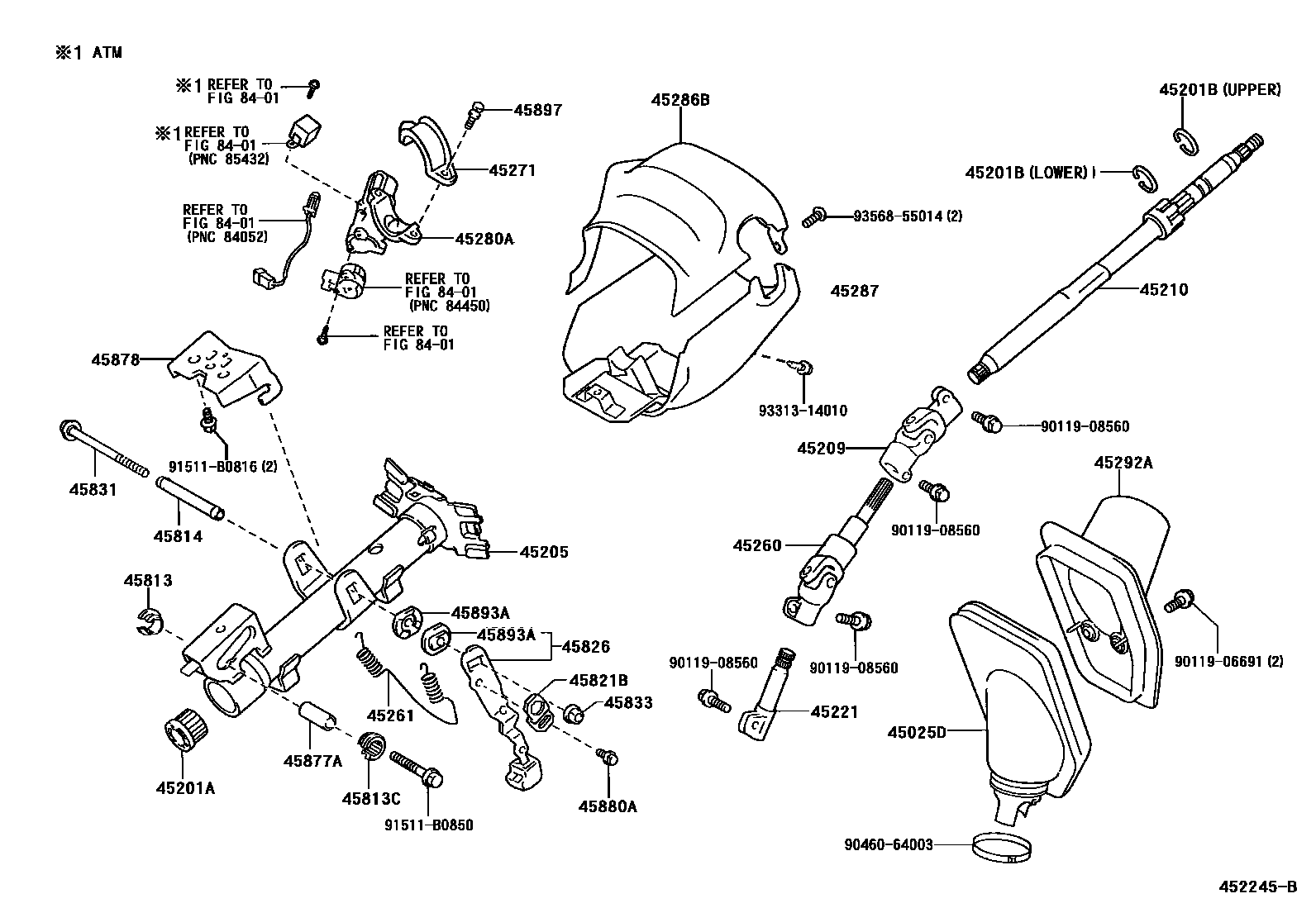 Toyota RAV4 Steering Column & Shaft EPC diagram — 452245B