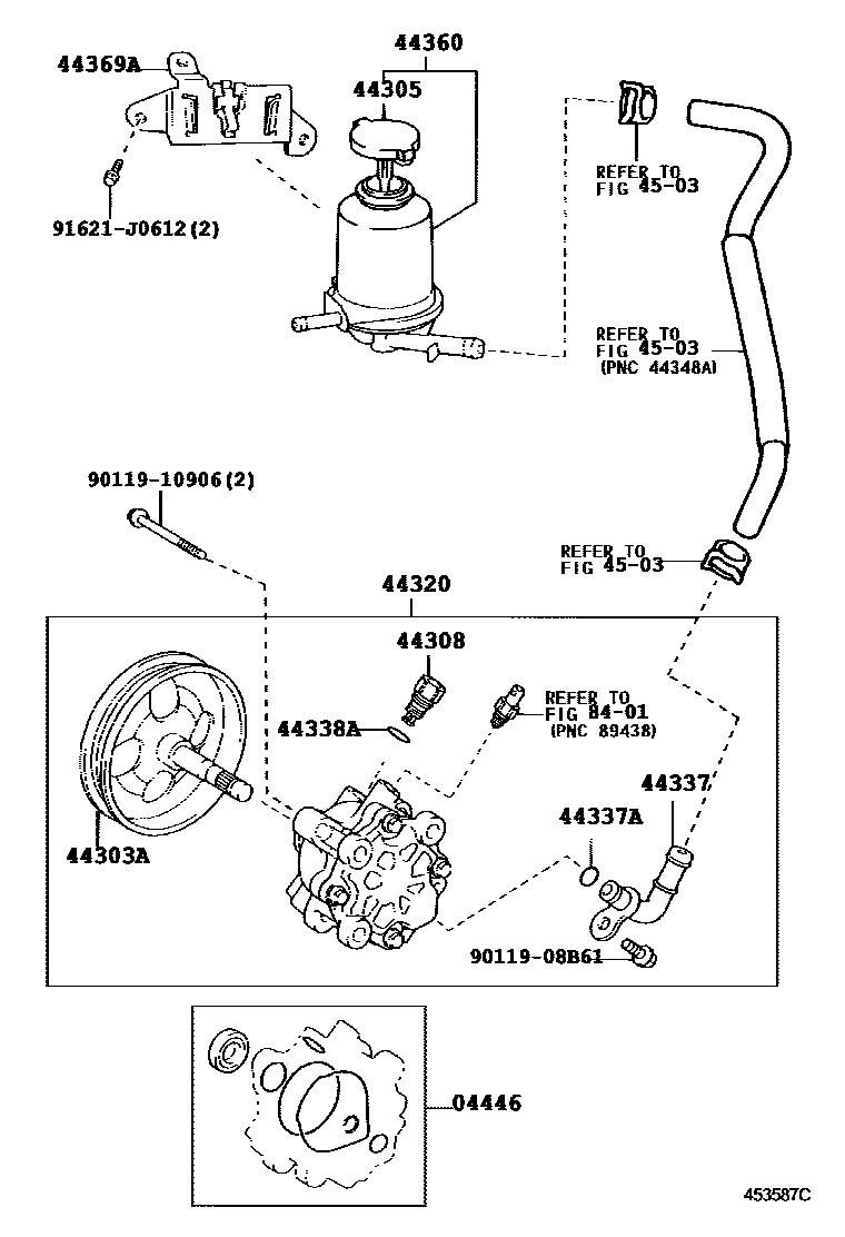 Toyota RAV4 叶片泵和储油罐(动力转向) EPC diagram — 453587C