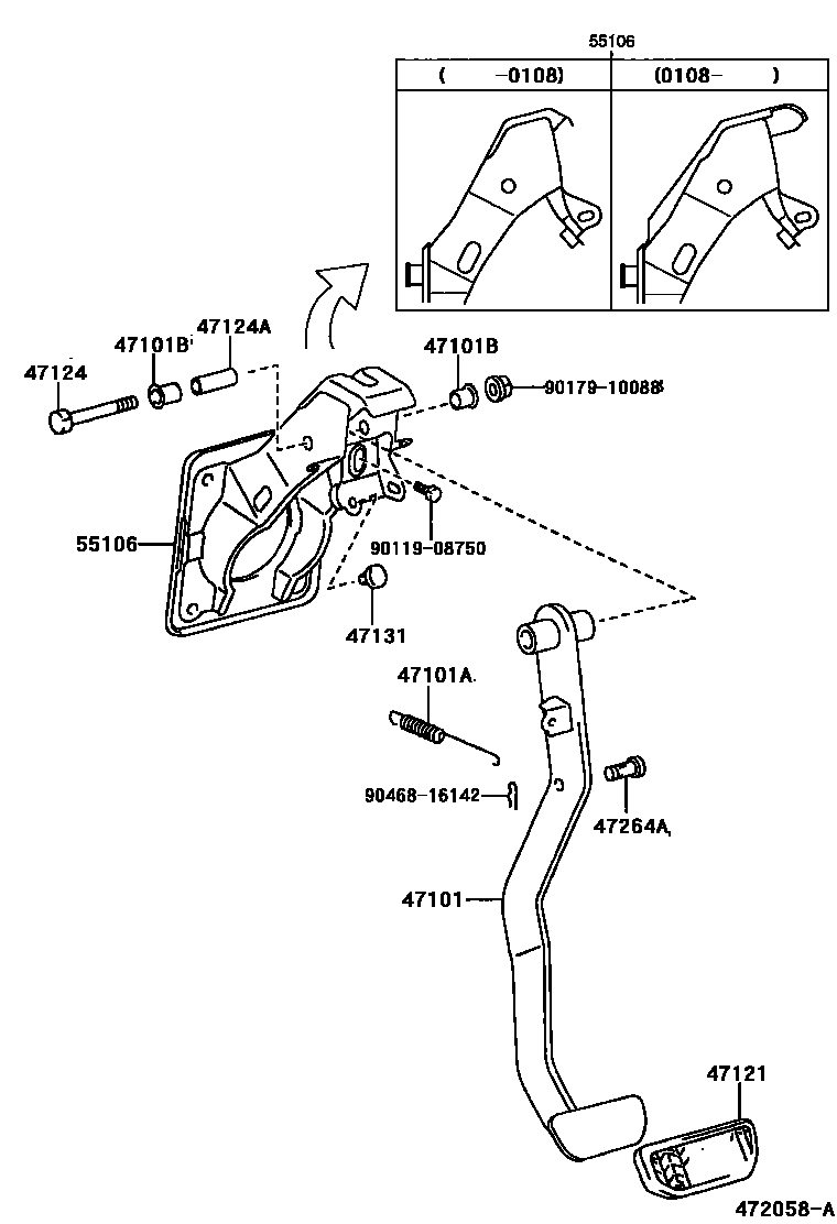 Toyota RAV4 Brake Pedal & Bracket EPC diagram — 472058A