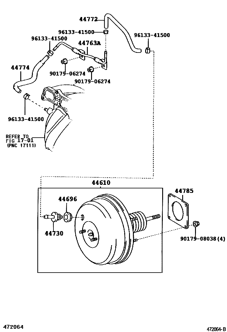 Toyota RAV4 制动助力器和真空管 EPC diagram — 472064B