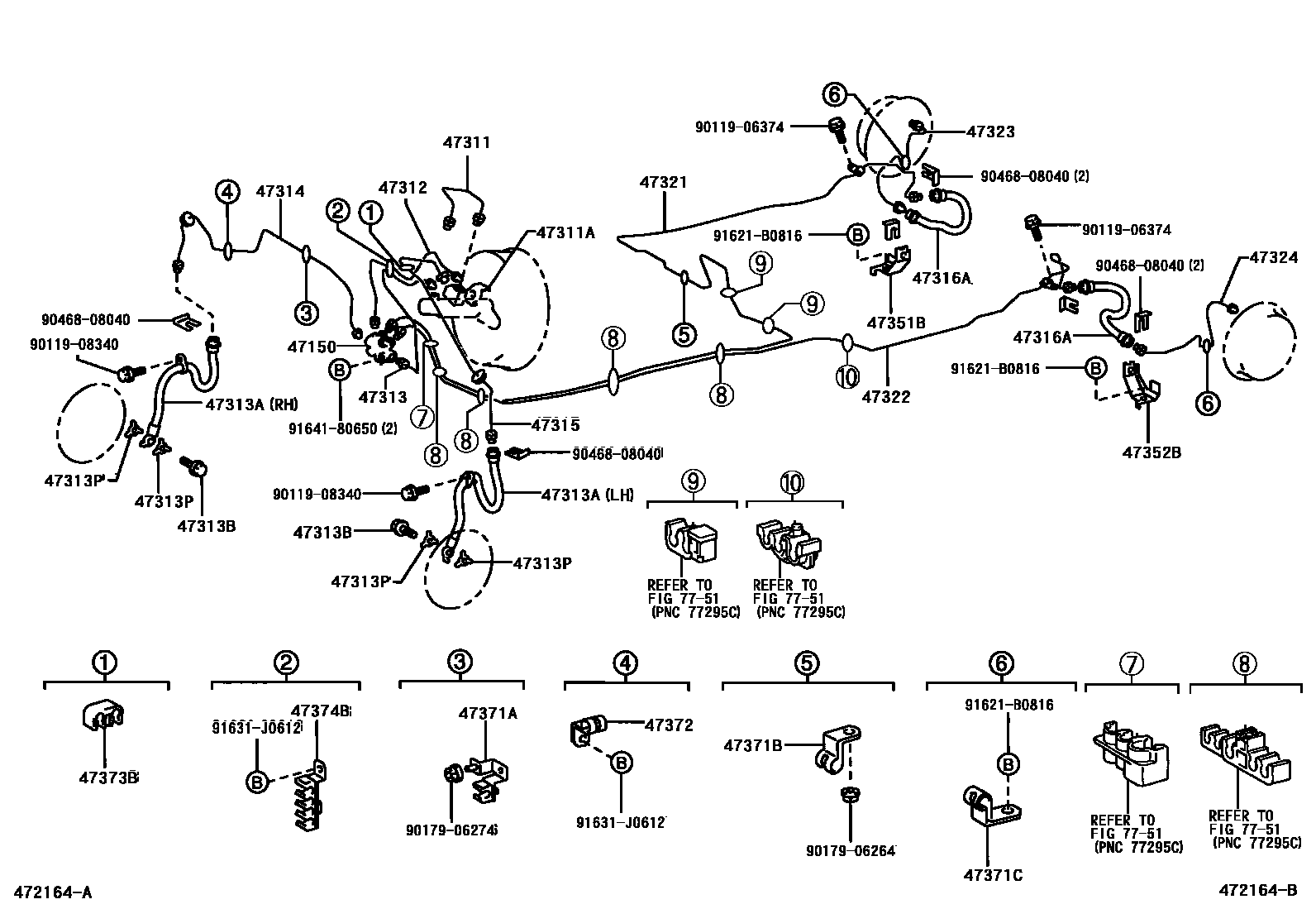 Toyota RAV4 制动配管和卡箍 EPC diagram — 472164B
