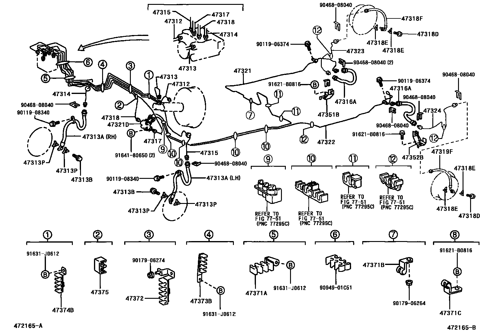 Toyota RAV4 制动配管和卡箍 EPC diagram — 472165B