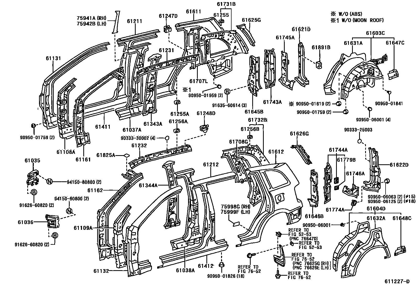 Toyota RAV4 侧梁 EPC diagram — 611227D