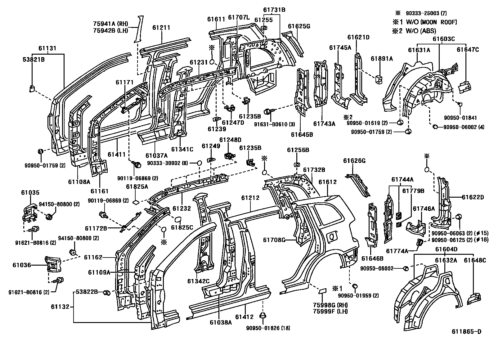 Toyota RAV4 侧梁 EPC diagram — 611865D