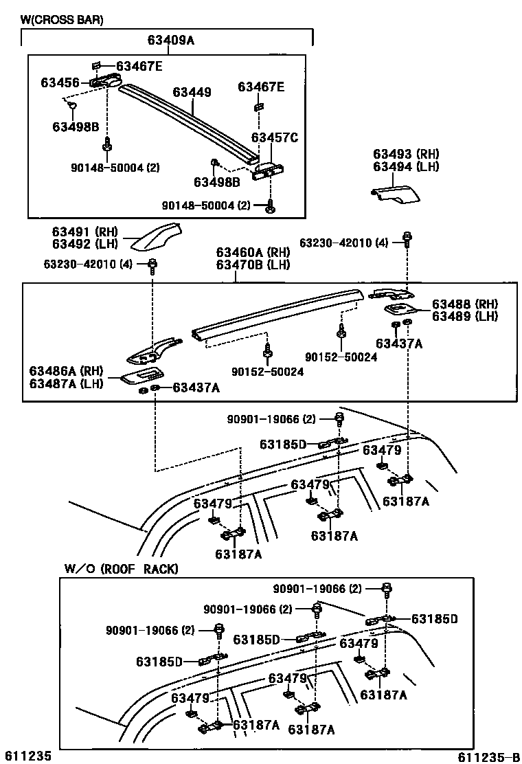Toyota RAV4 天窗板和背板 EPC diagram — 611235B