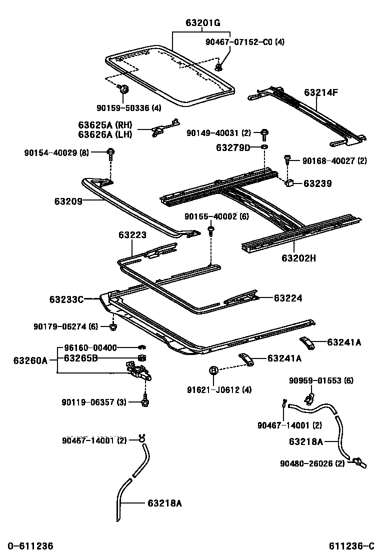Toyota RAV4 天窗板和背板 EPC diagram — 611236C