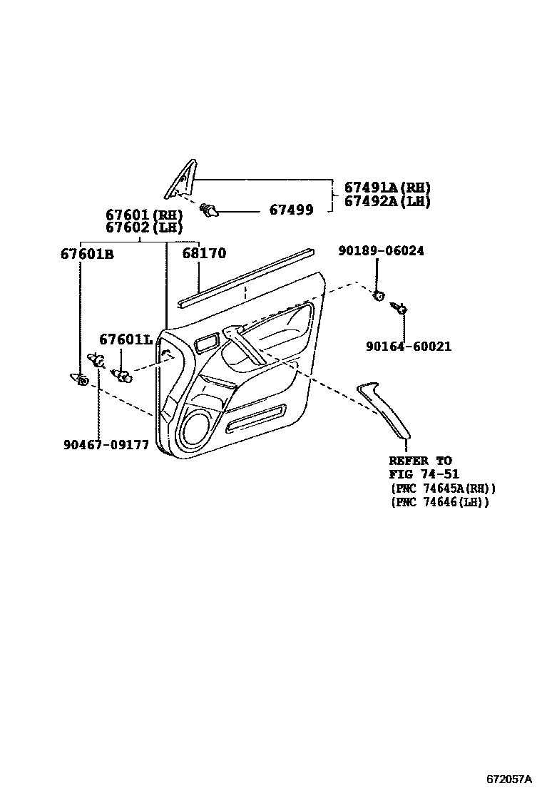 Toyota RAV4 前门板和前门玻璃 EPC diagram — 672057A