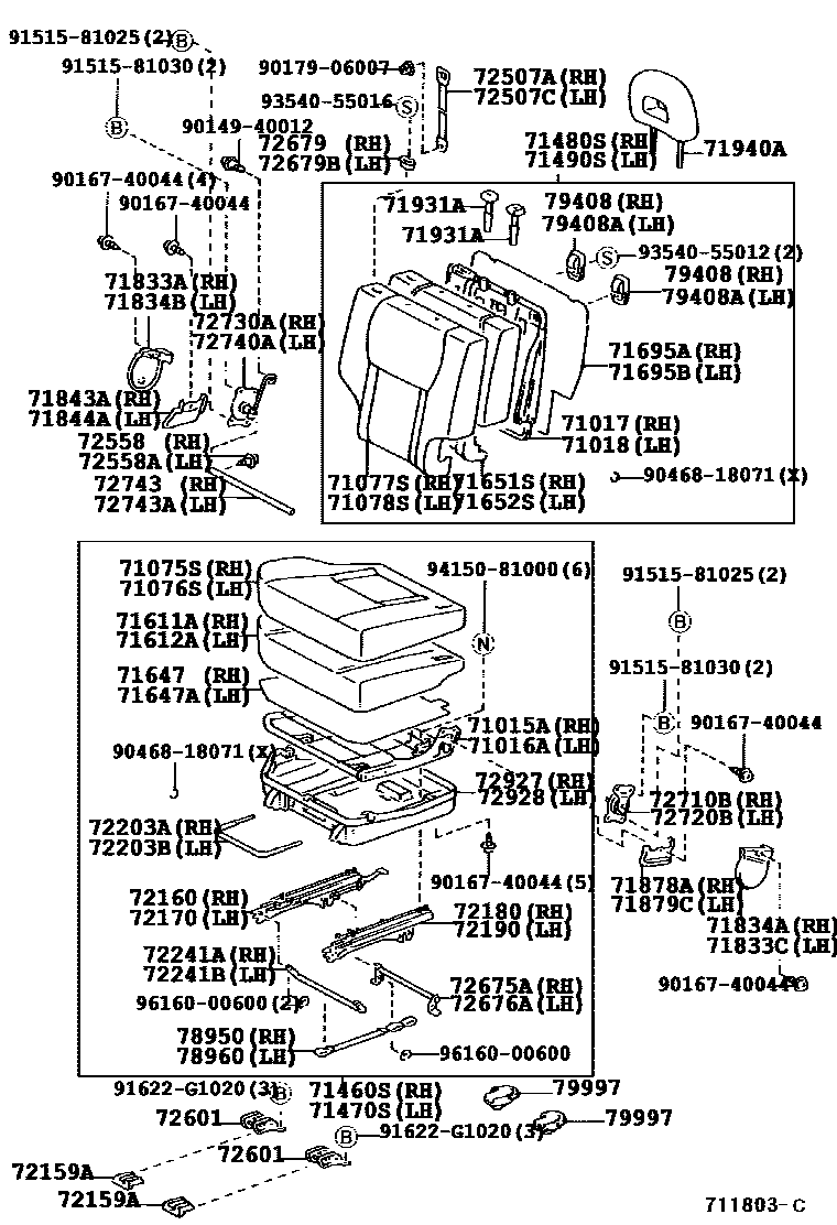 Toyota RAV4 座椅和座椅滑轨 EPC diagram — 711803C