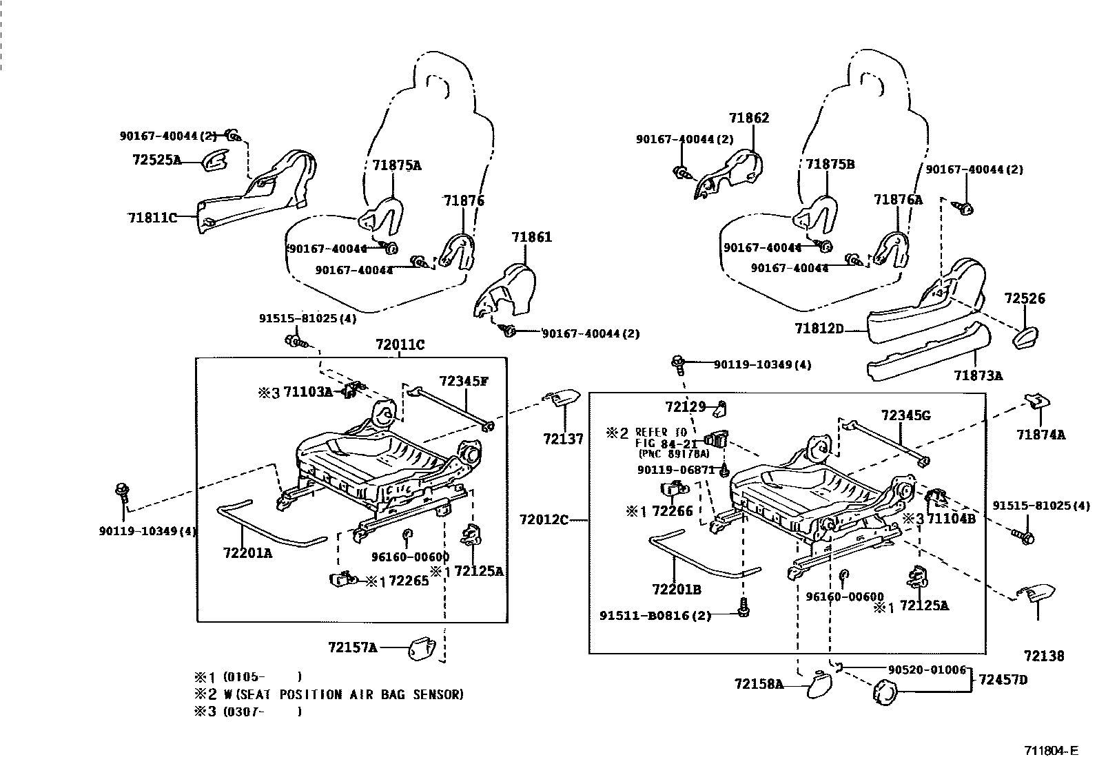 Toyota RAV4 座椅和座椅滑轨 EPC diagram — 711804E