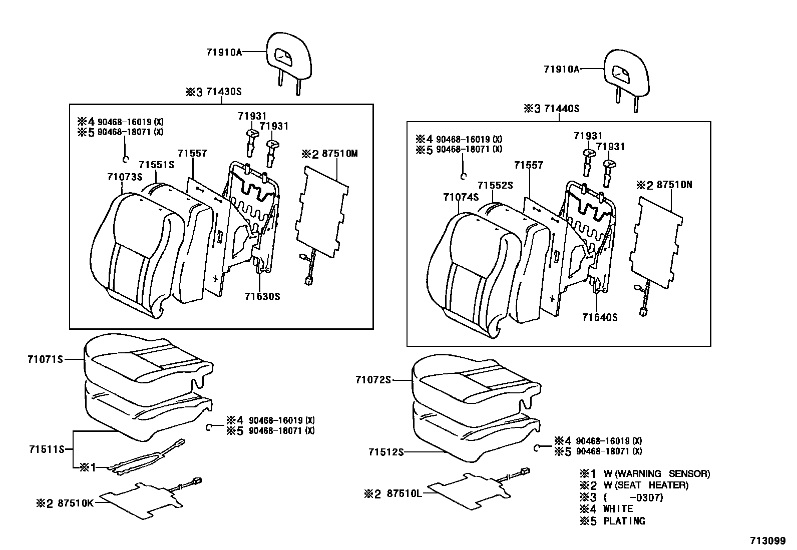 Toyota RAV4 座椅和座椅滑轨 EPC diagram — 713099
