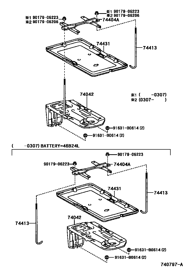 Toyota RAV4 battery holder EPC diagram — 740797A