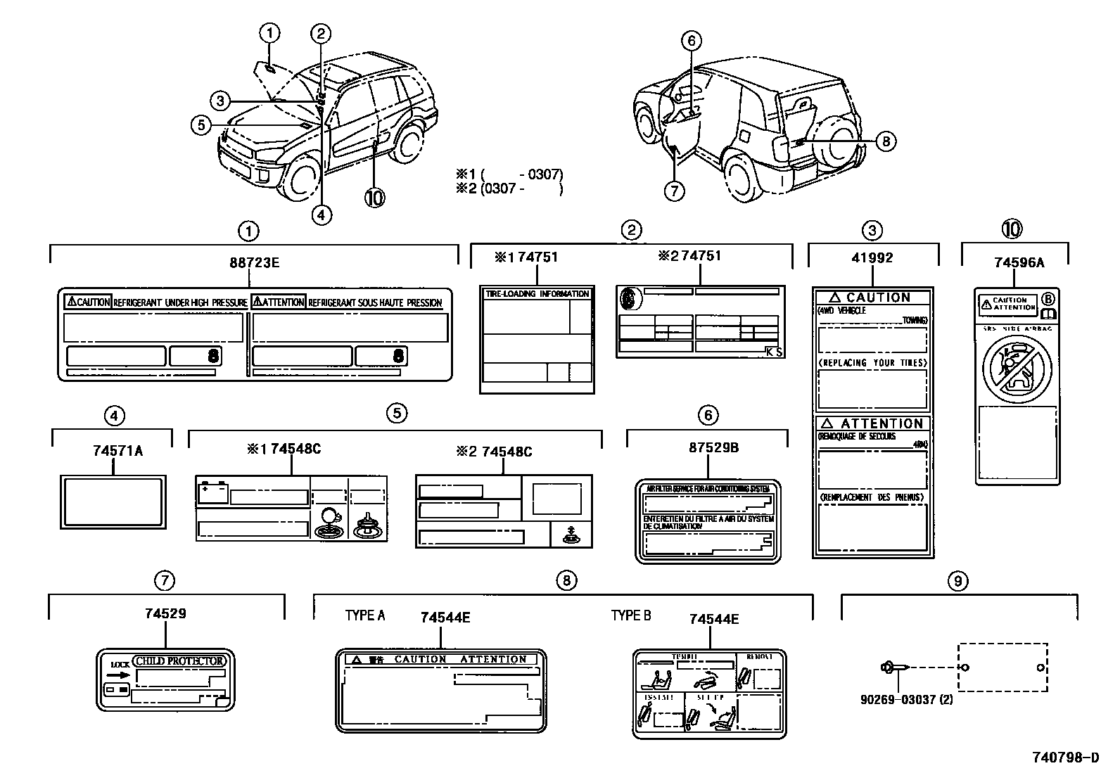 Toyota RAV4 warning nameplate EPC diagram — 740798D