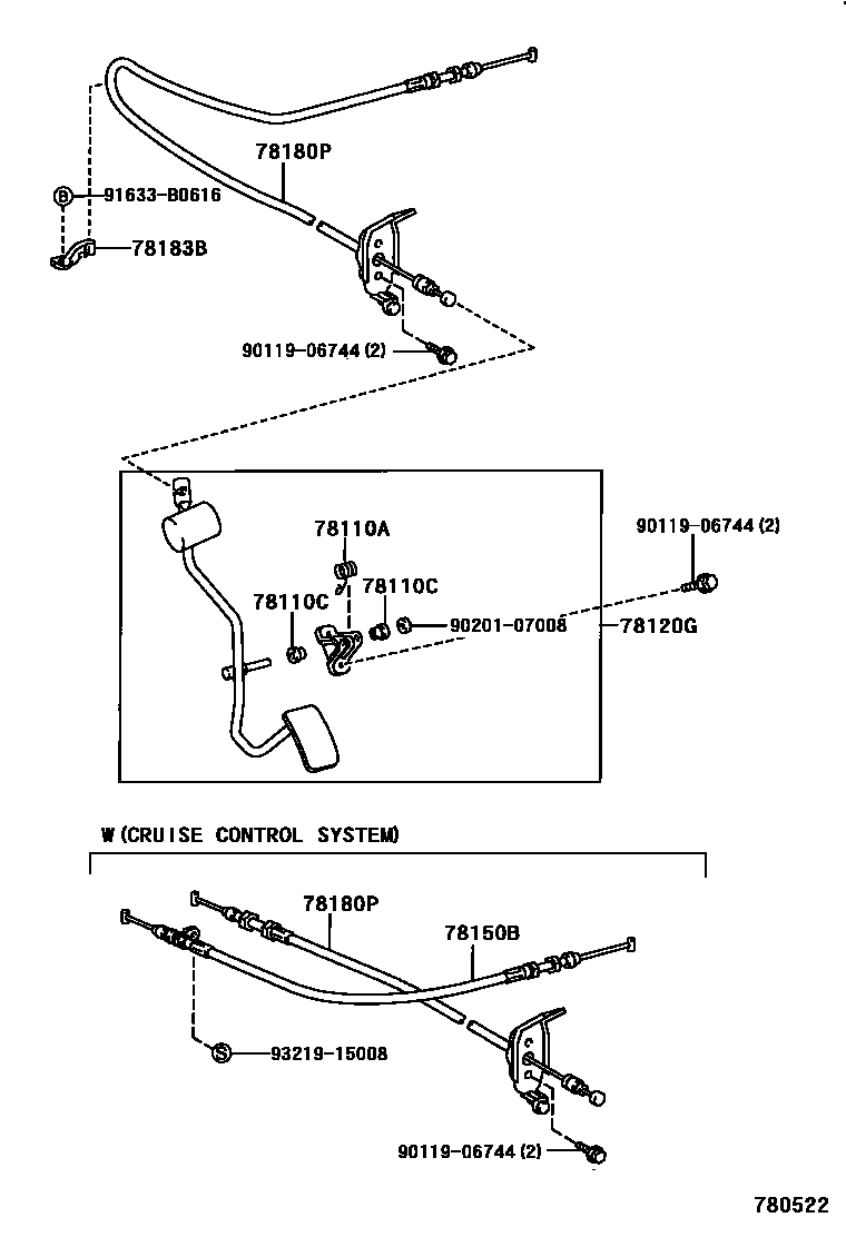 Toyota RAV4 accelerator pedal connecting rod EPC diagram — 780522
