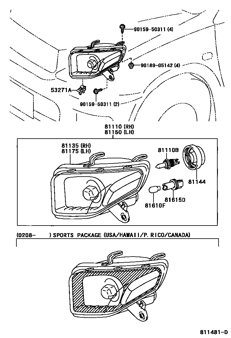 Toyota RAV4 Headlamp EPC diagram — 811481D