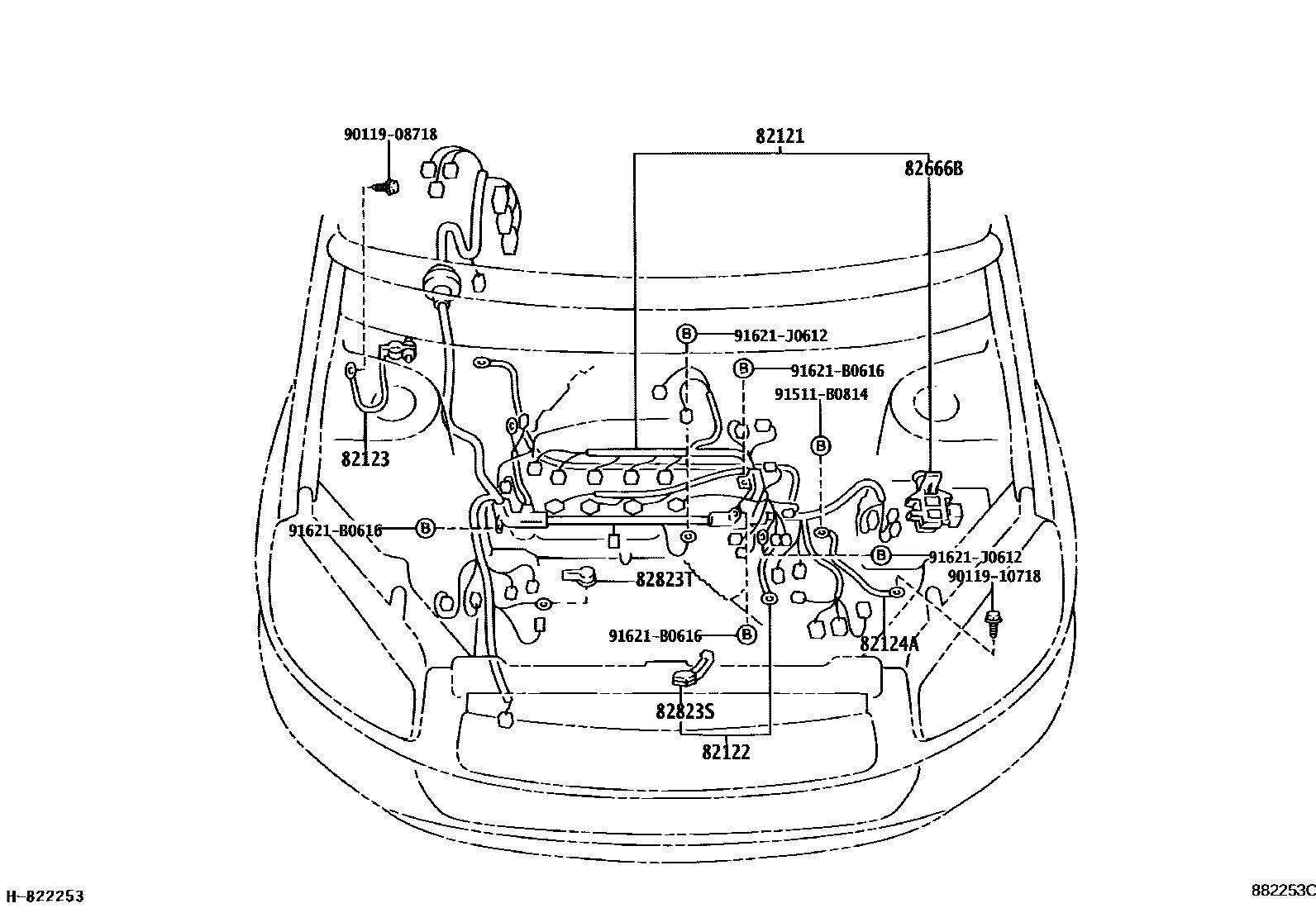 Toyota RAV4 线束和卡夹 EPC diagram — 822253C