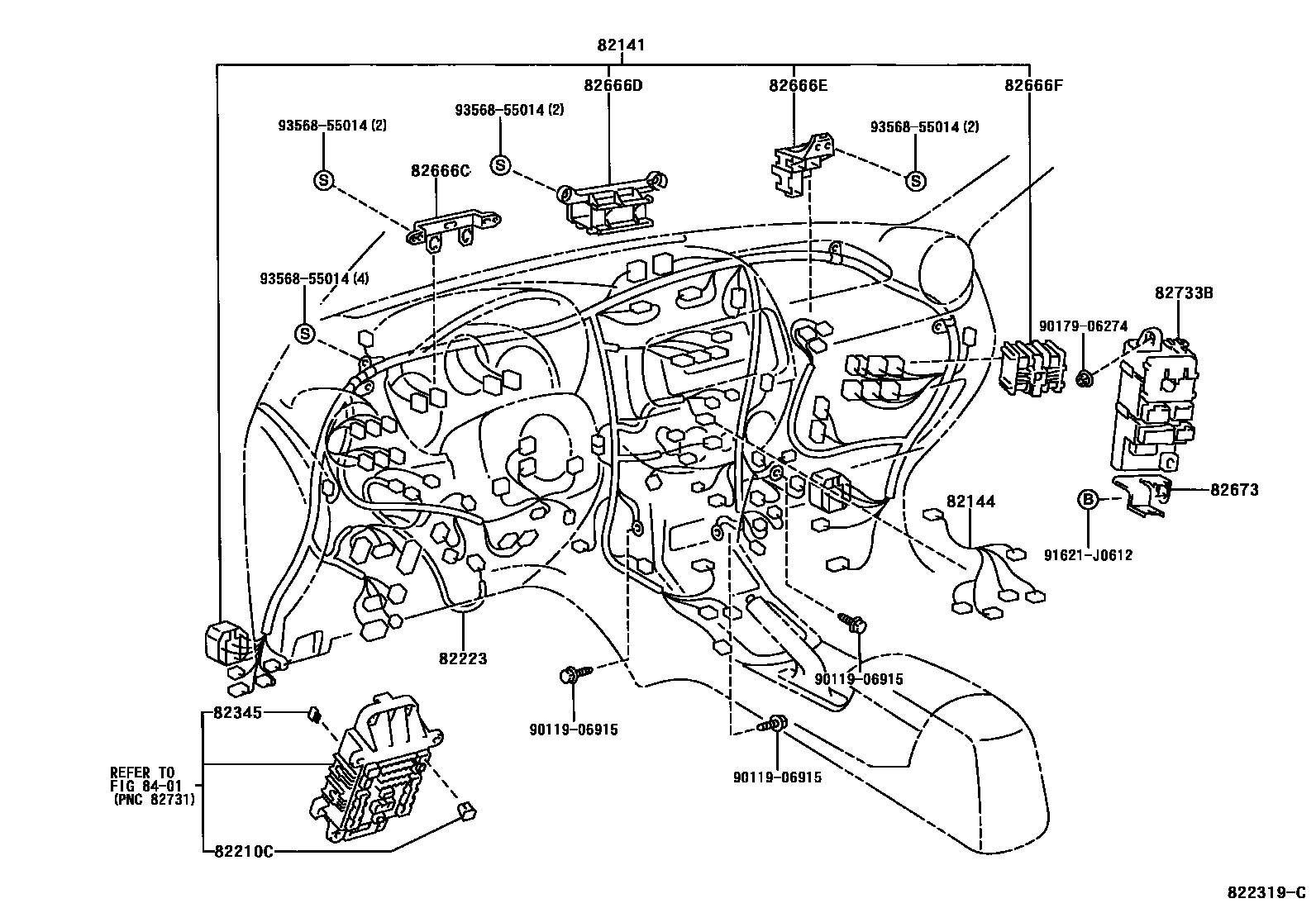 Toyota RAV4 线束和卡夹 EPC diagram — 822319C