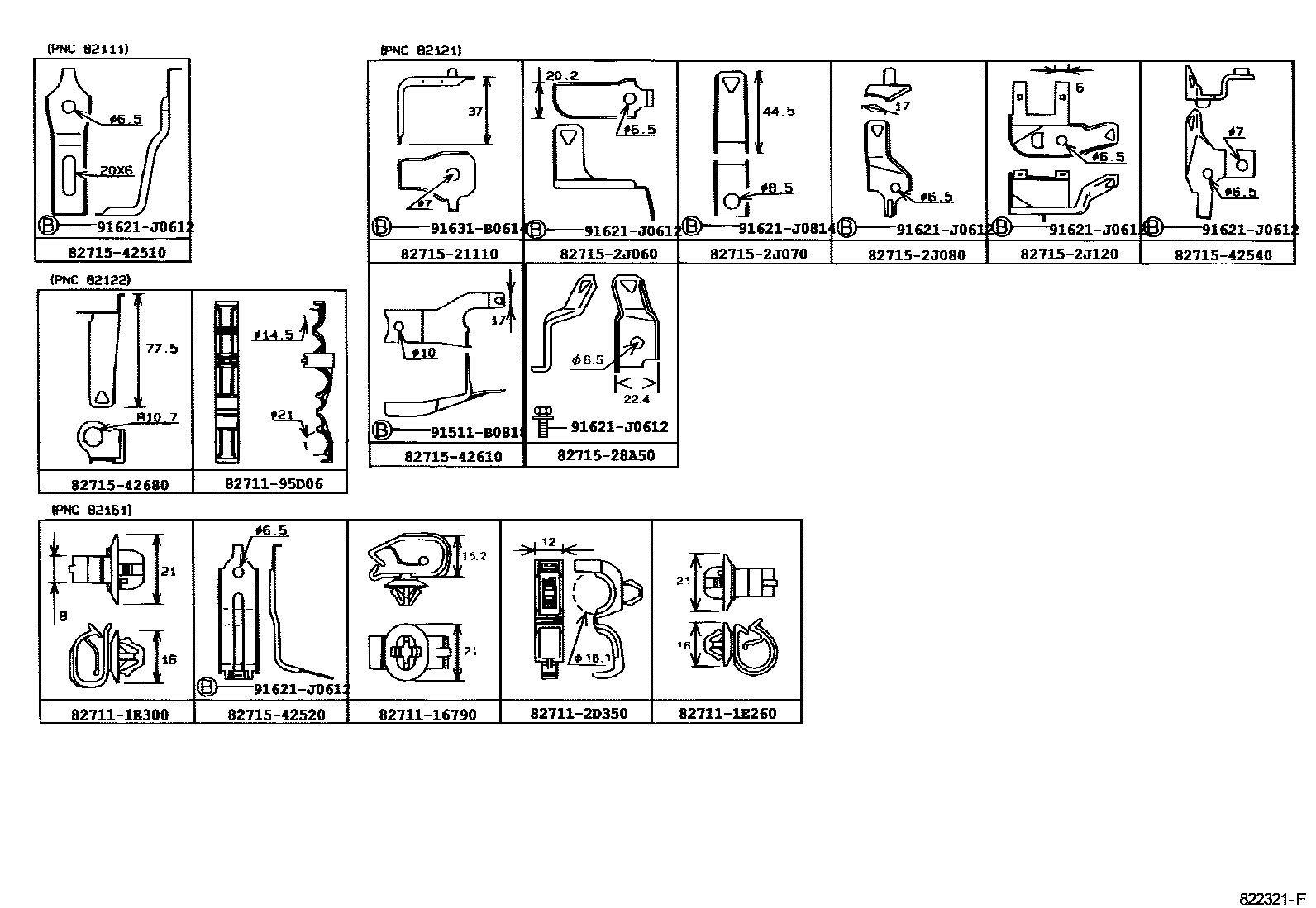 Toyota RAV4 线束和卡夹 EPC diagram — 822321F