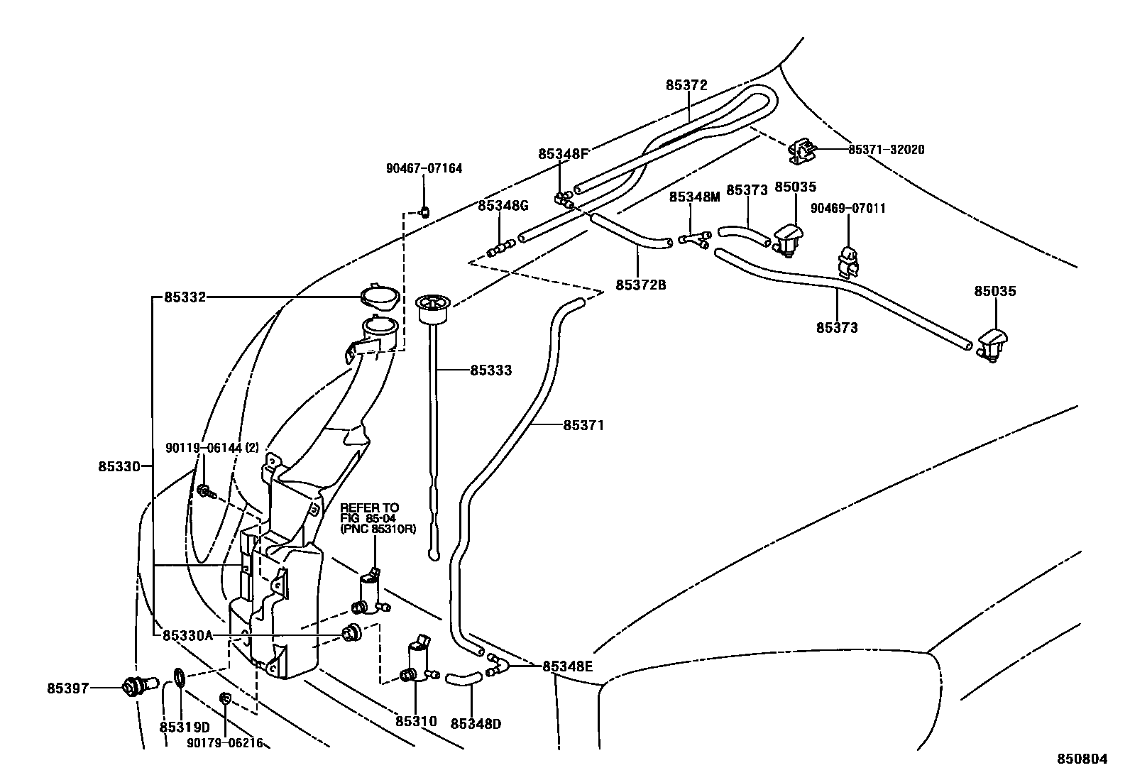 Toyota RAV4 挡风玻璃清洗器 EPC diagram — 850804