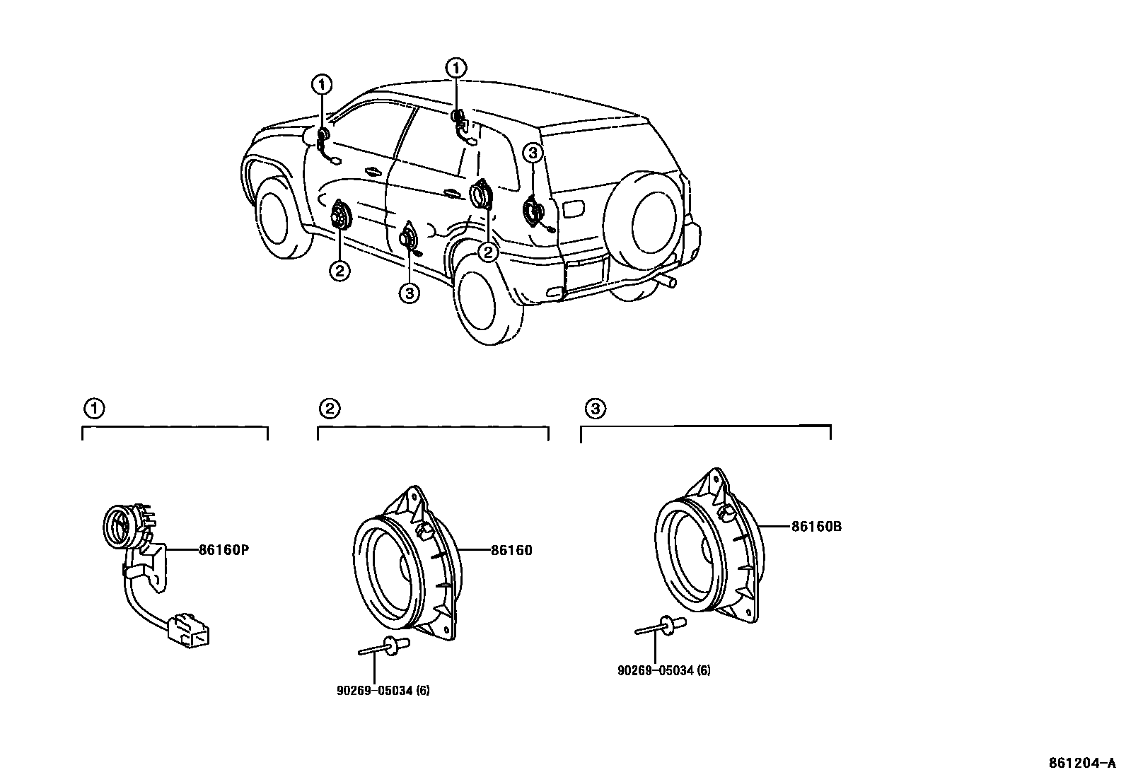Toyota RAV4 扬声器 EPC diagram — 861204A
