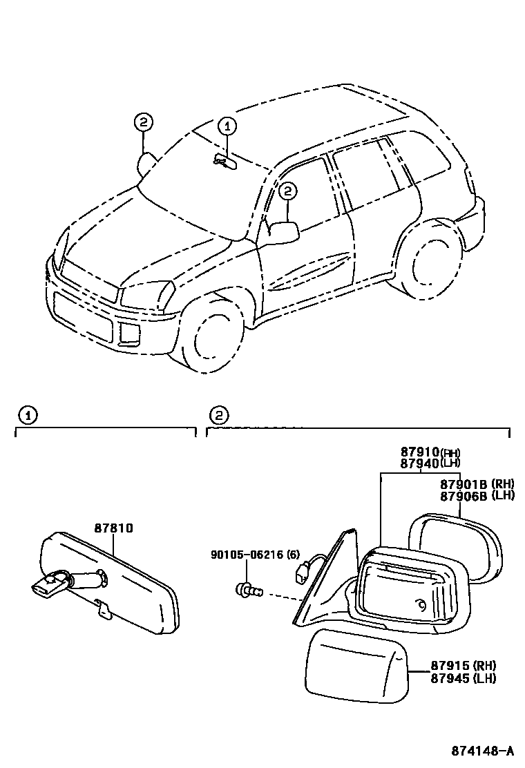 Toyota RAV4 后视镜 EPC diagram — 874148A