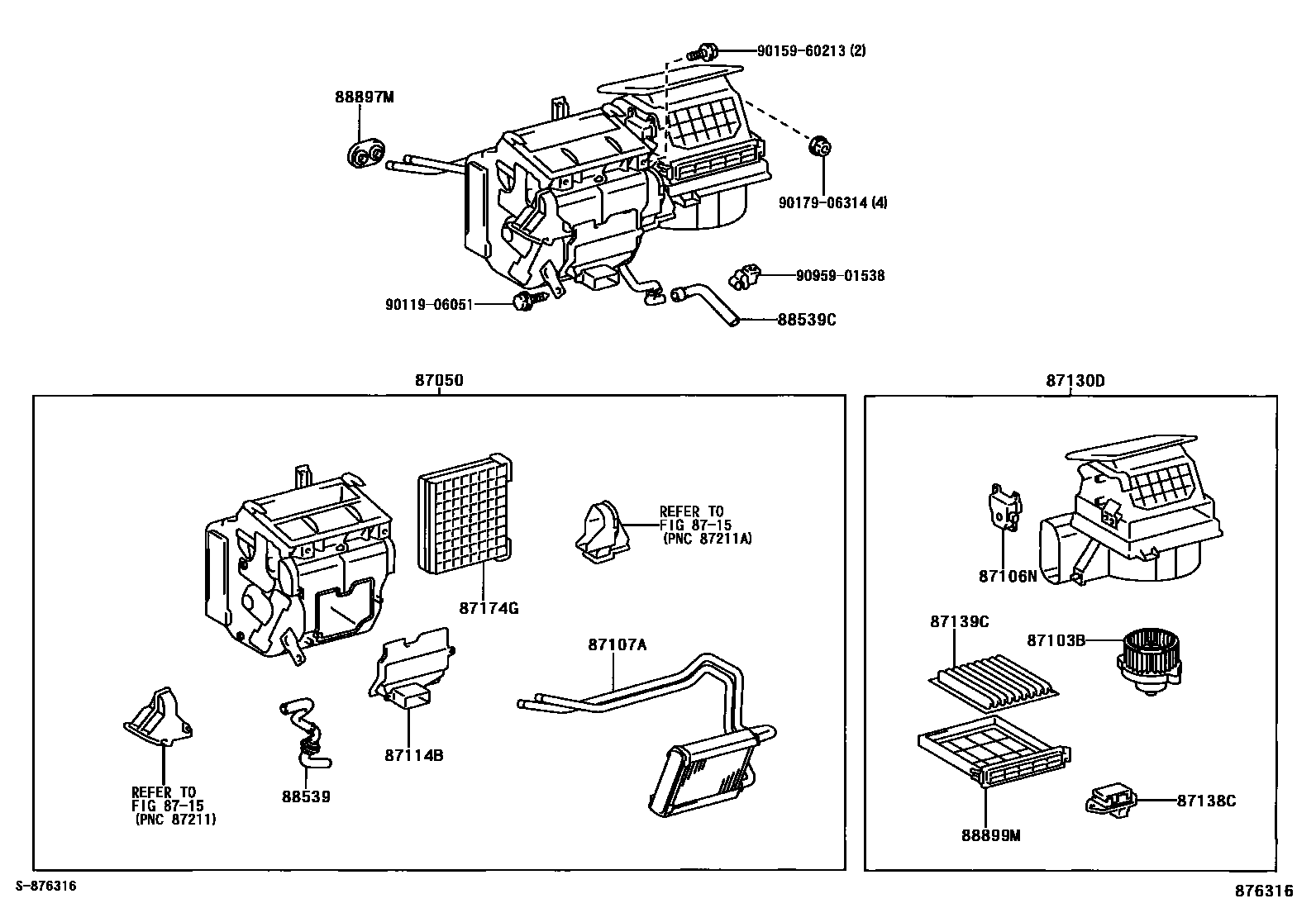 Toyota RAV4 暖风和空调系统 - 冷却器组件 EPC diagram — 876316