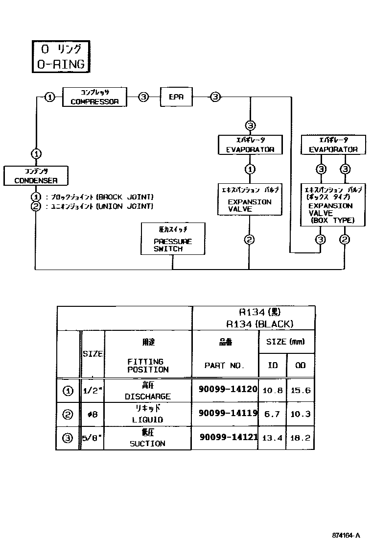 Toyota RAV4 Heating & Air Conditioning - Cooler Piping EPC diagram — 874164A