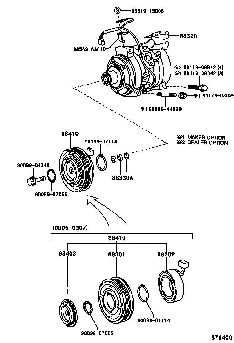 Toyota RAV4 Heating & Air Conditioning - Compressor EPC diagram — 876406