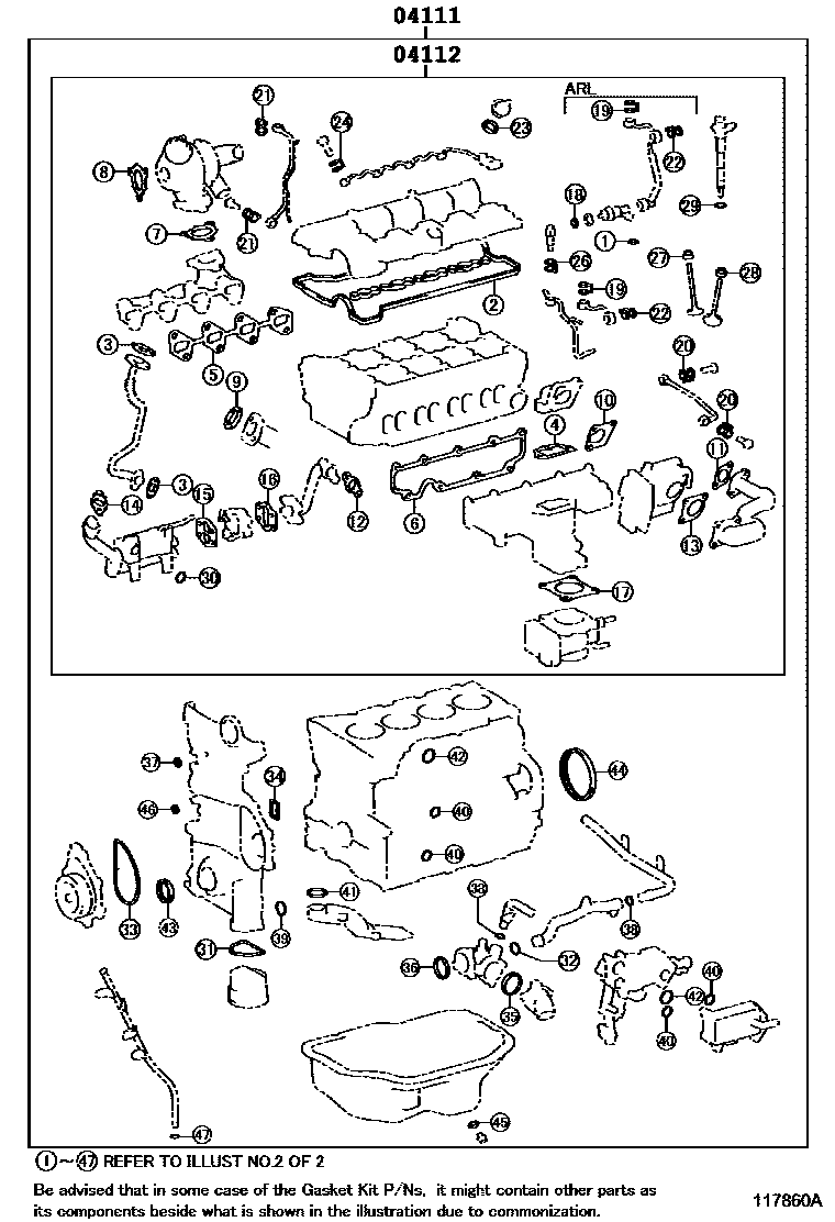 Toyota RAV4 Engine Overhaul Gasket Kit EPC diagram — 117860A