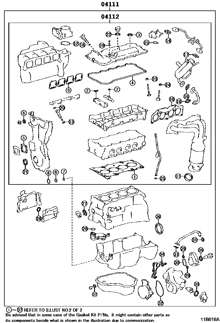 Toyota RAV4 Engine Overhaul Gasket Kit EPC diagram — 11B016A