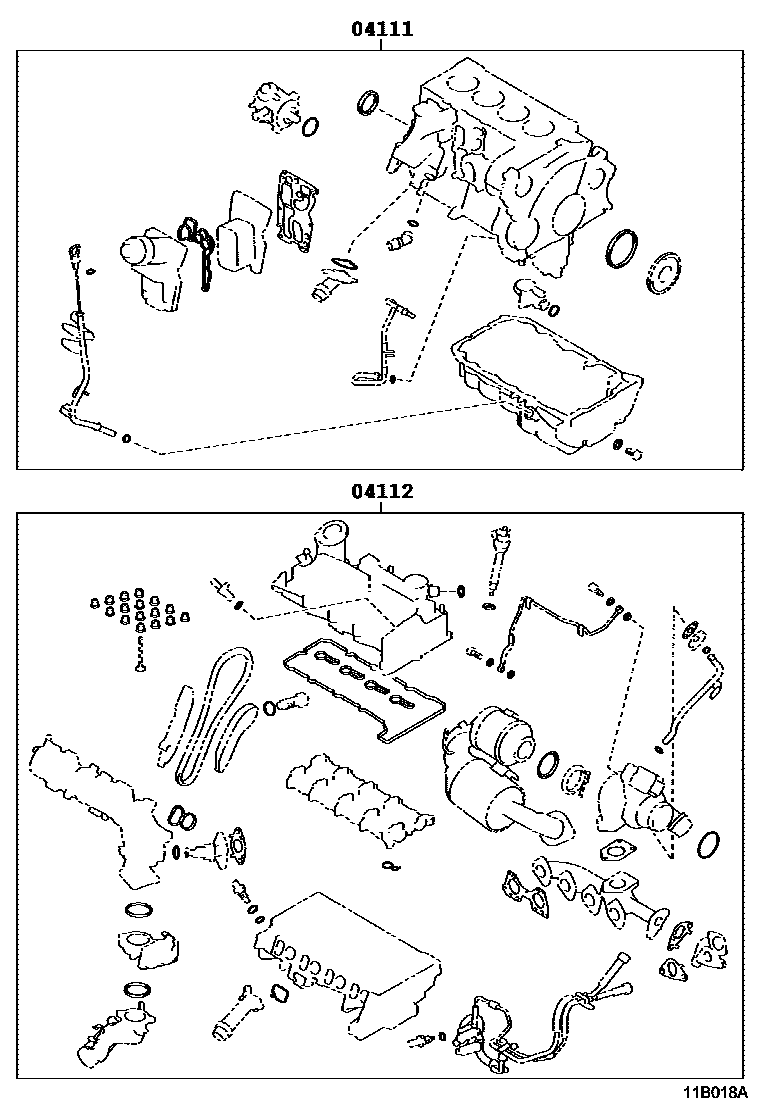 Toyota RAV4 Engine Overhaul Gasket Kit EPC diagram — 11B018A