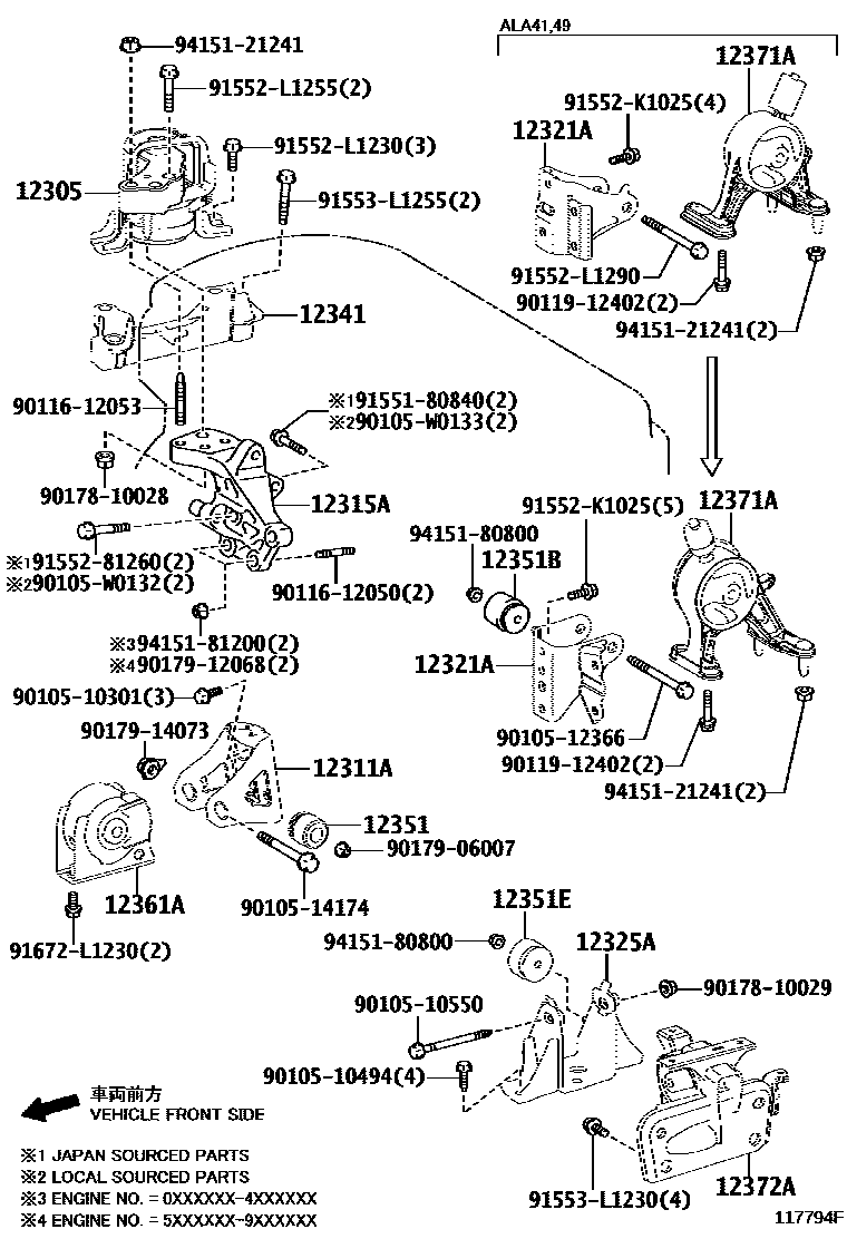Toyota RAV4 Engine Mounting EPC diagram — 117794F