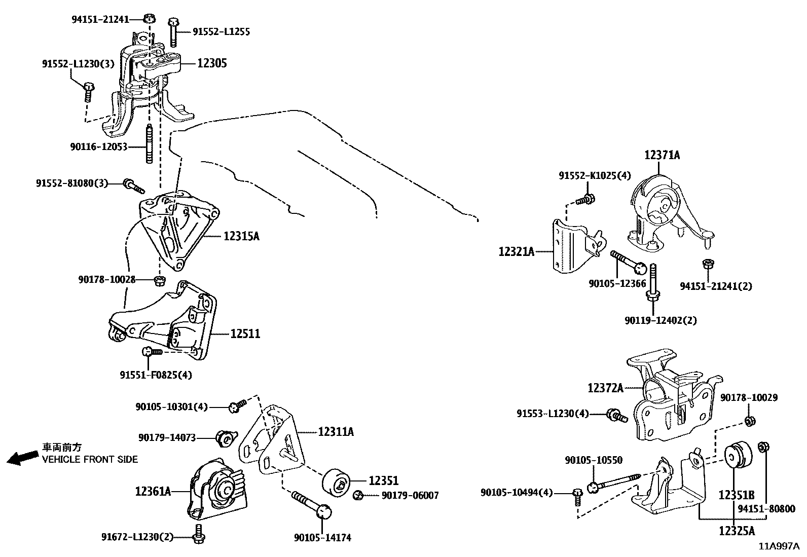 Toyota RAV4 Engine Mounting EPC diagram — 11A997A