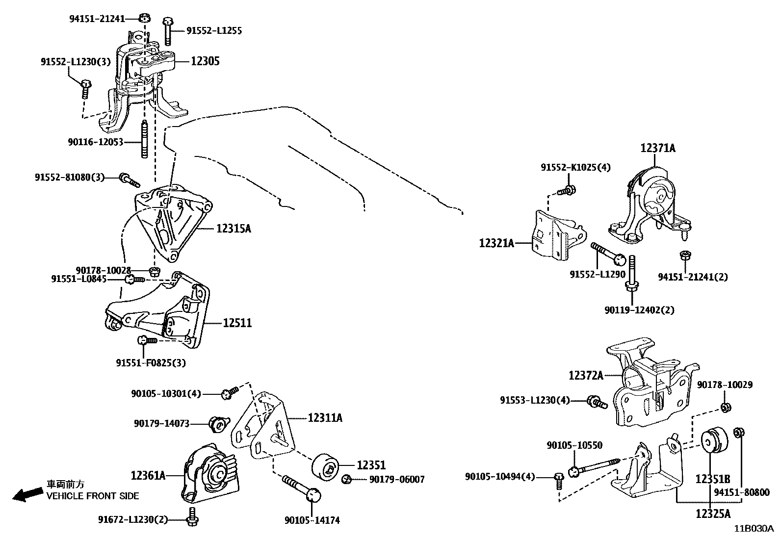 Toyota RAV4 Engine Mounting EPC diagram — 11B030A