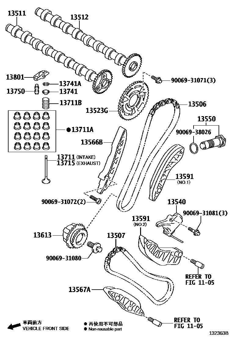 Toyota RAV4 Camshaft & Valve EPC diagram — 132363B