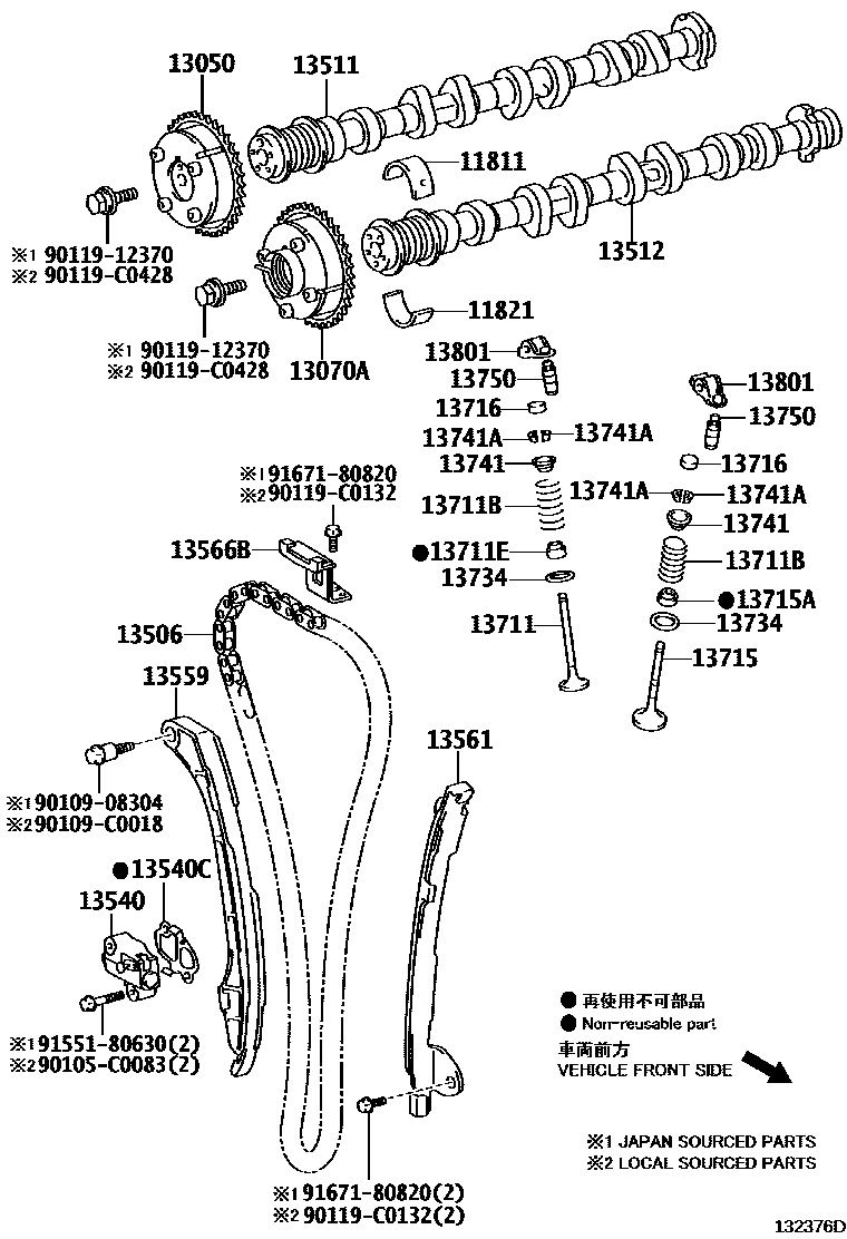 Toyota RAV4 Camshaft & Valve EPC diagram — 132376D