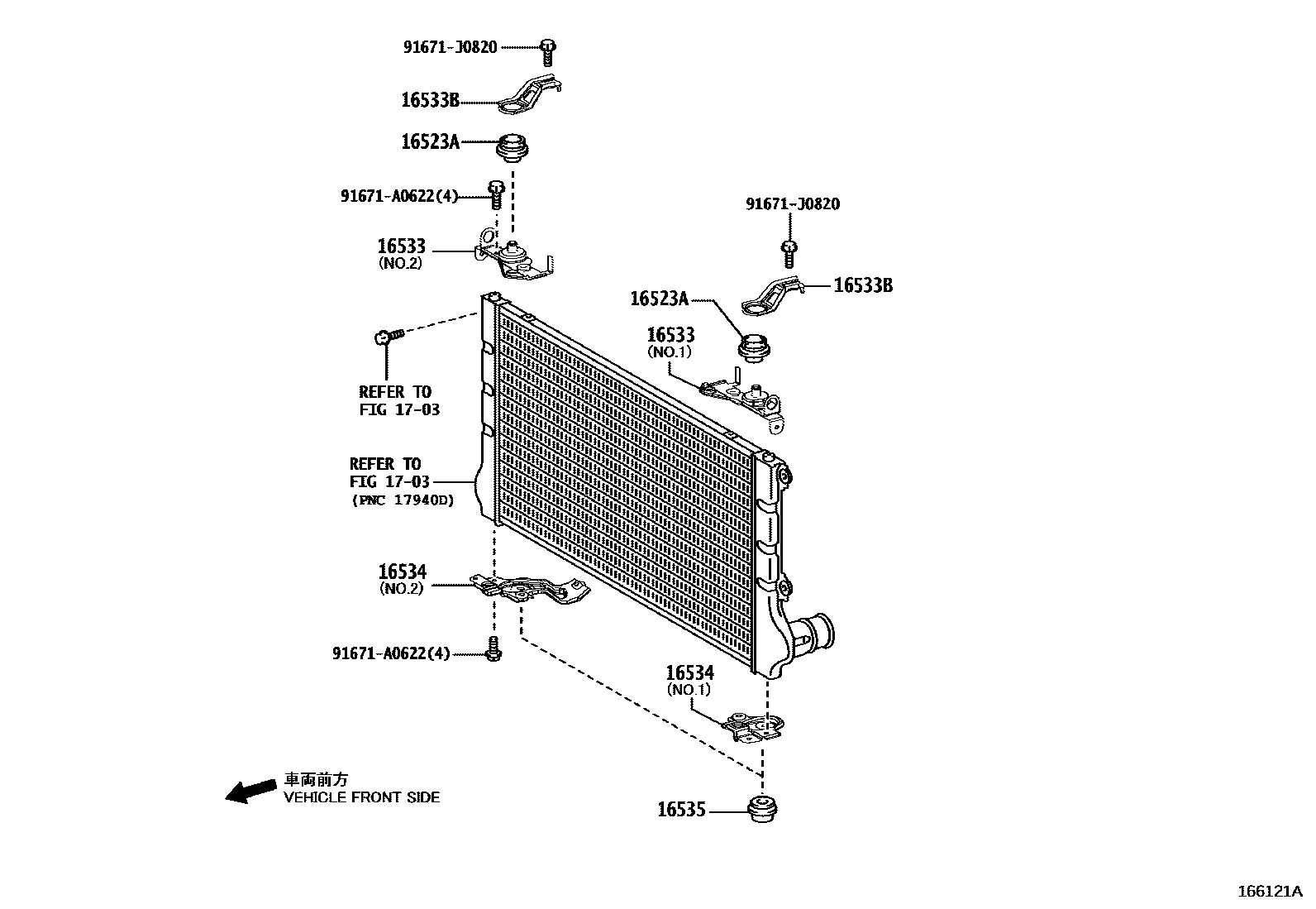 Toyota RAV4 RADIATOR & WATER OUTLET EPC diagram — 166121A