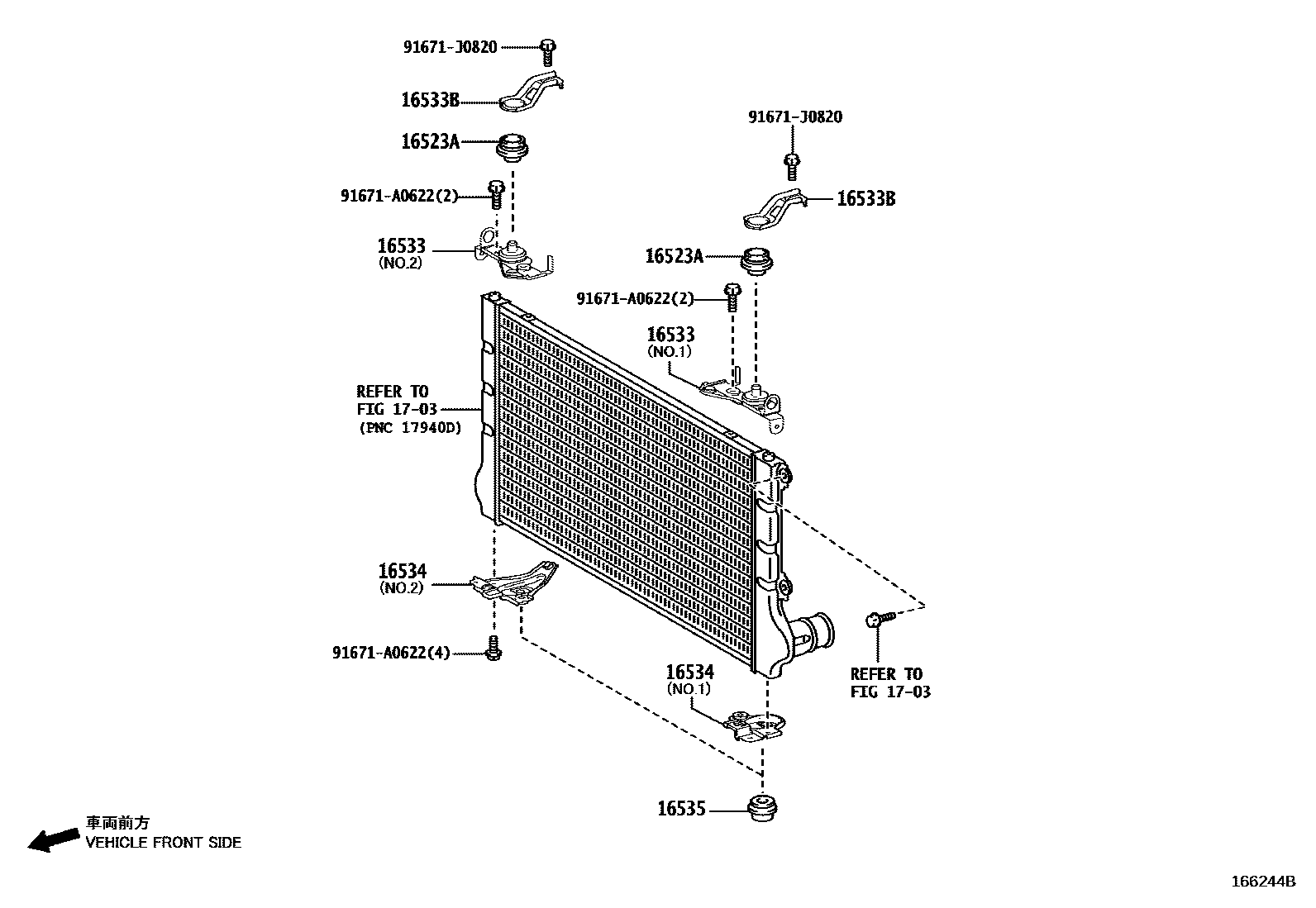 Toyota RAV4 RADIATOR & WATER OUTLET EPC diagram — 166244B