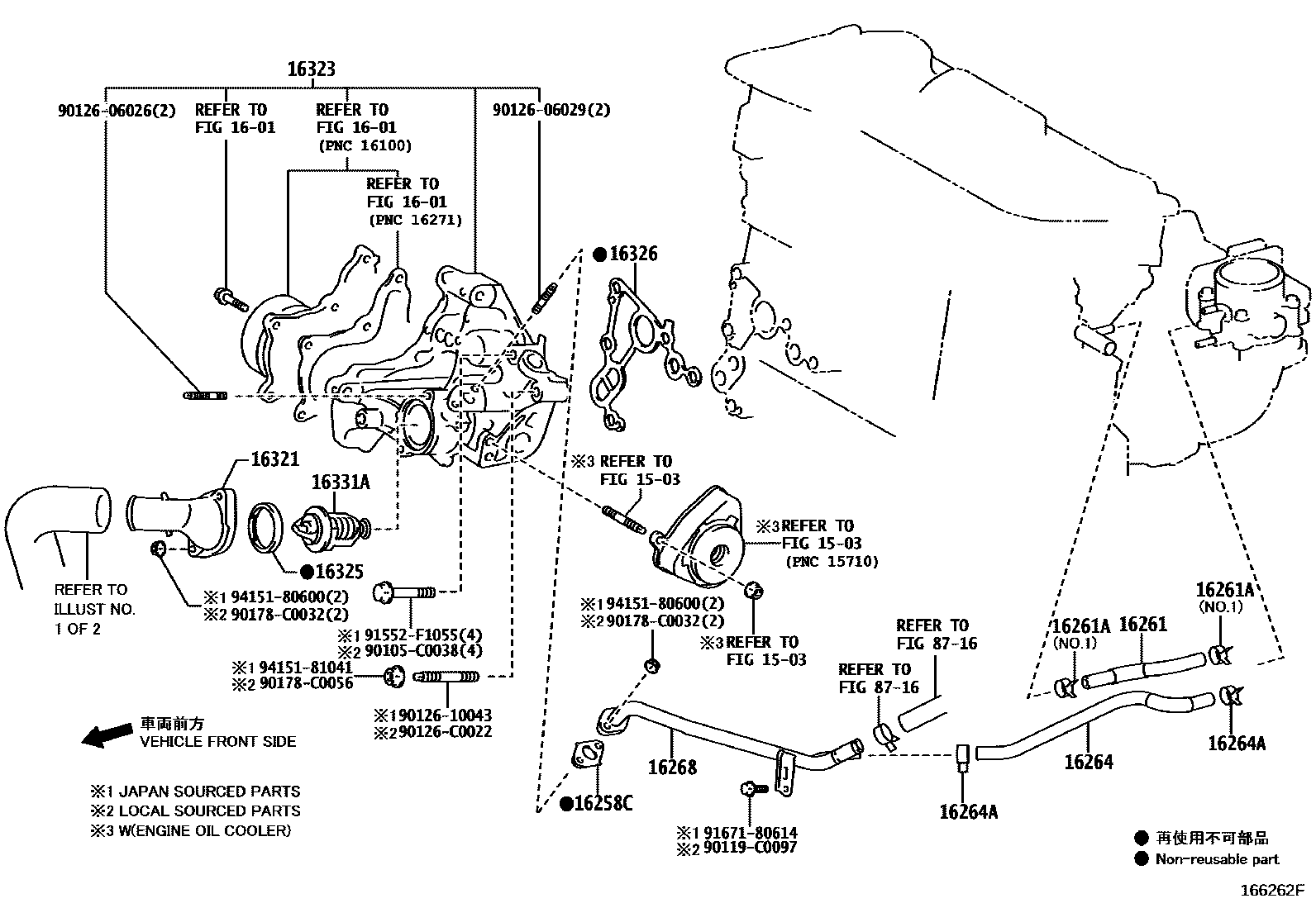 Toyota RAV4 RADIATOR & WATER OUTLET EPC diagram — 166262F