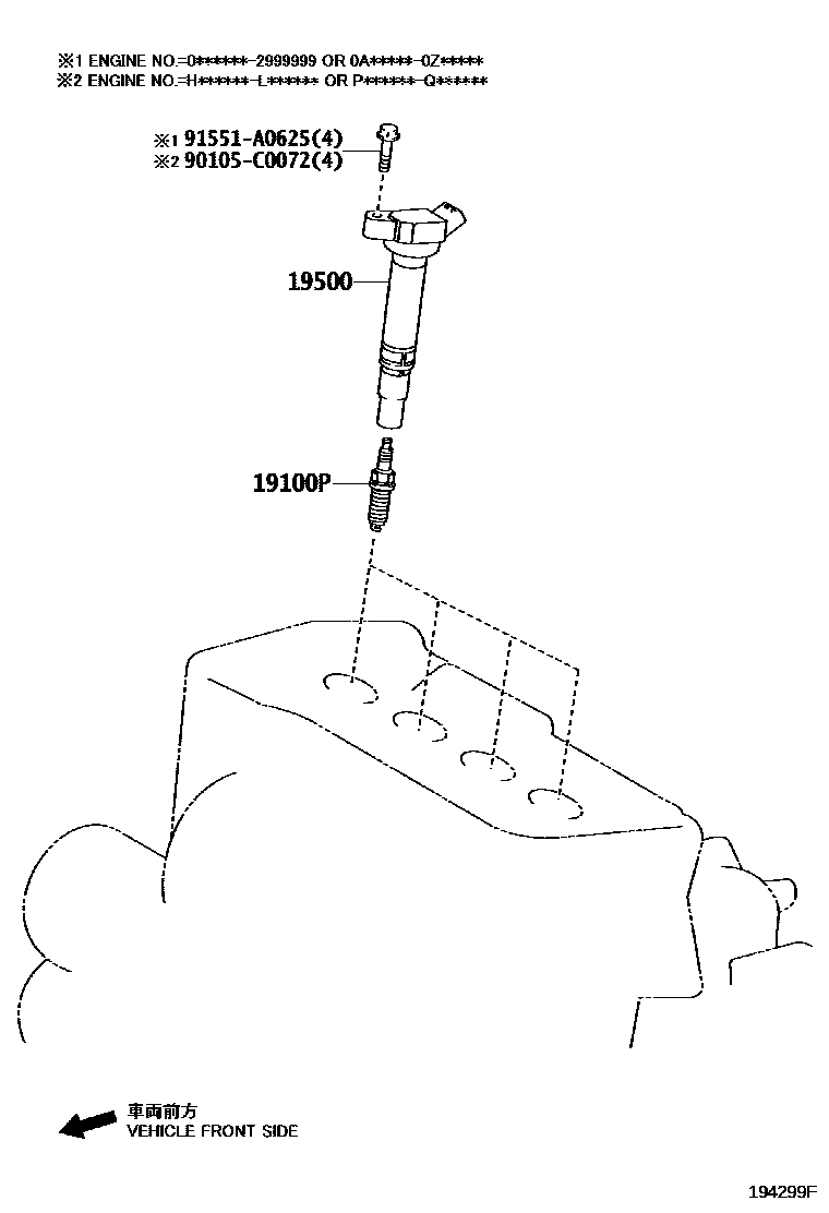 Toyota RAV4 点火线圈和火花塞 EPC diagram — 194299F