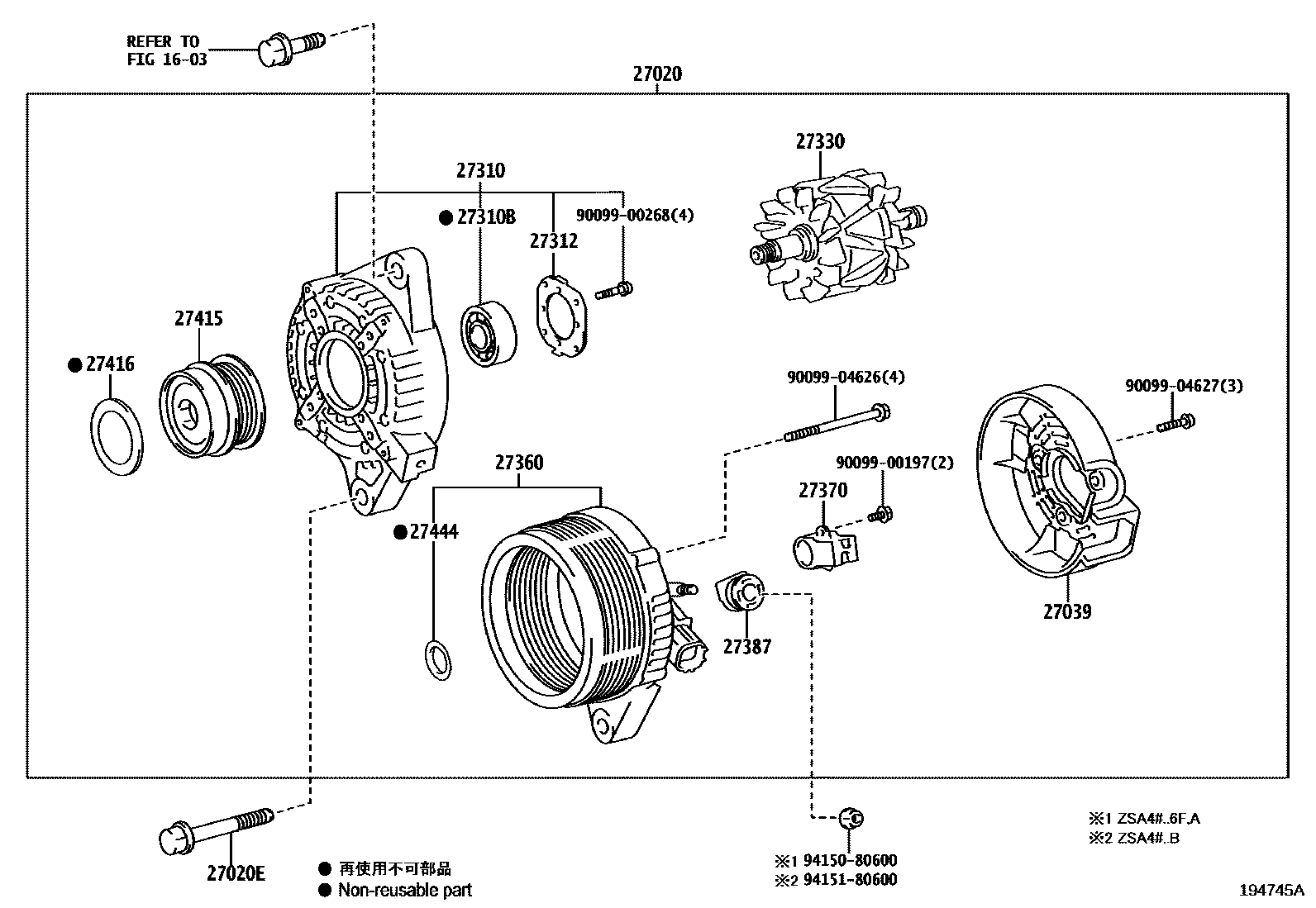 Toyota RAV4 Alternator EPC diagram — 194745A