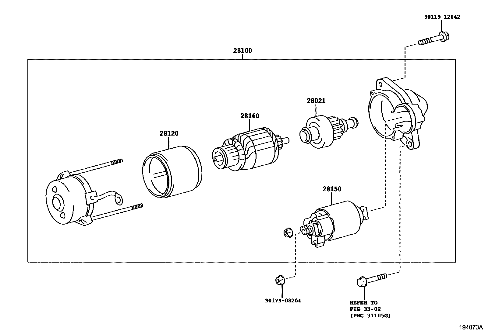 Toyota RAV4 起动机 EPC diagram — 194073A