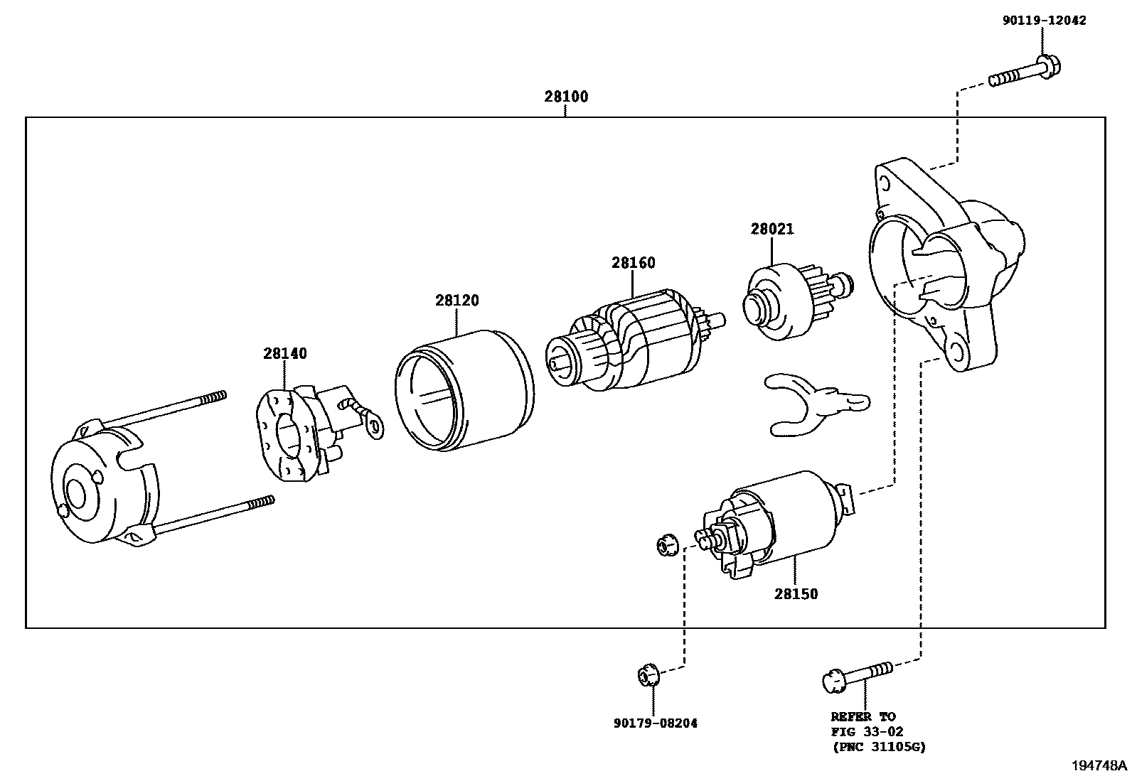 Toyota RAV4 起动机 EPC diagram — 194748A