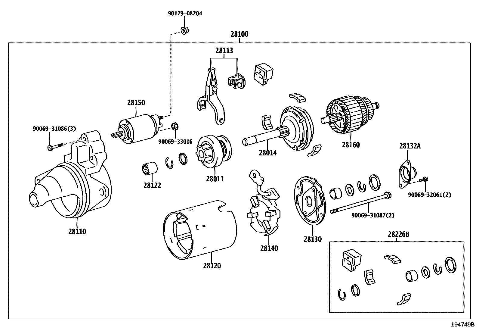 Toyota RAV4 起动机 EPC diagram — 194749B
