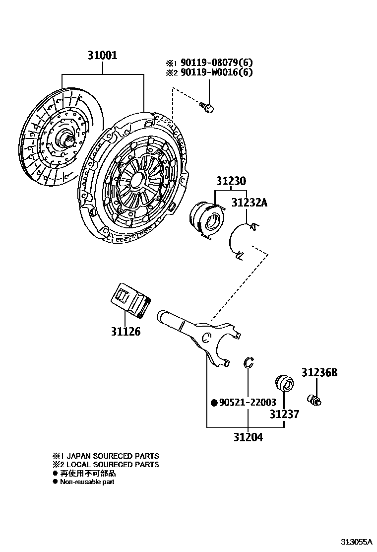 Toyota RAV4 离合器和分离叉 EPC diagram — 313055A