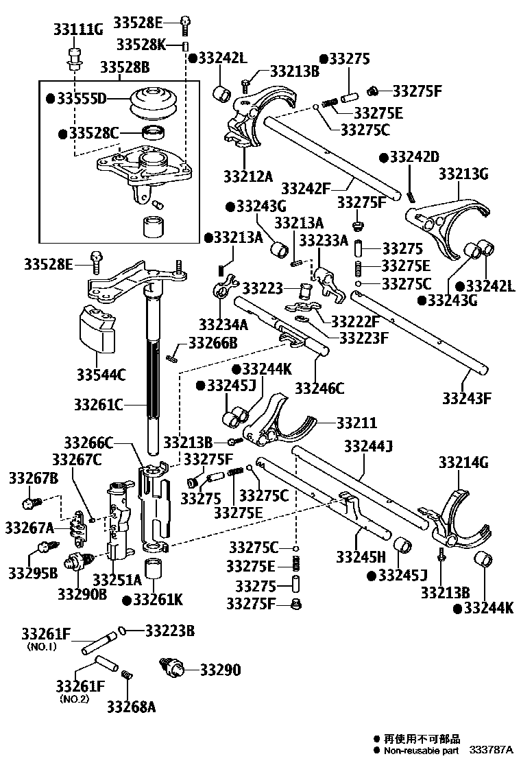 Toyota RAV4 换档拨叉和换档杆轴(MTM) EPC diagram — 333787A